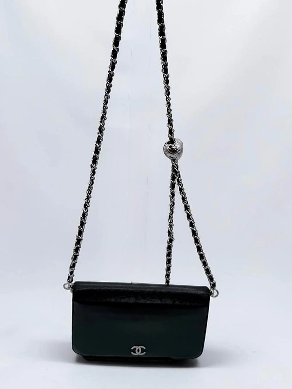 CHANEL Black Caviar Leather Chain Wallet Crossbody